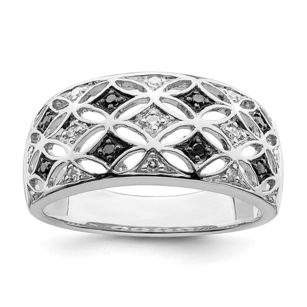 1/8 Ctw Black & White Diamond 9mm Tapered Sterling Silver Ring Size 6